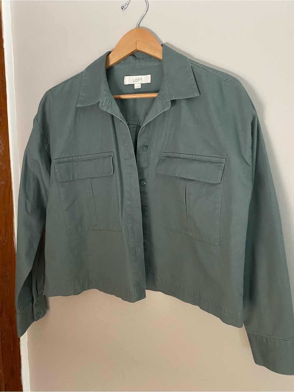 LOFT Sage Green Cropped Utility Jacket